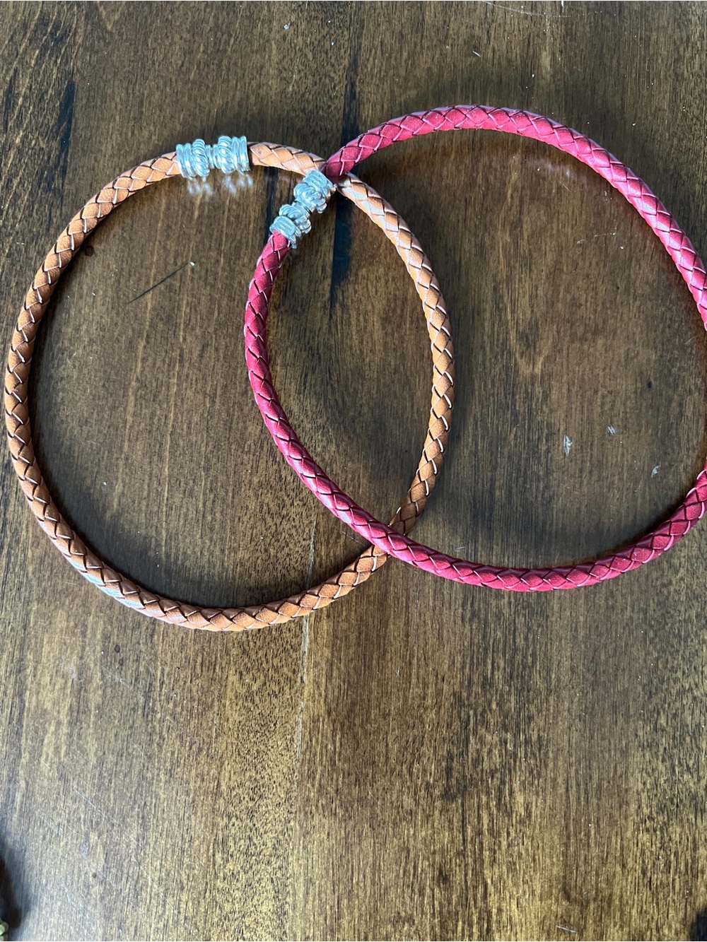 Two Braided Leather Judith Ripka Chokers in Red and Tan